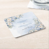 Chique waterverf blauw hortensia wit rozen kartonnen onderzetters (Schuin)