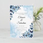 Chique Waterverf Blauwe Bloem Bewaar de datum Brui Kaart (Staand voorkant)