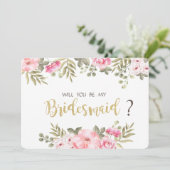 Chique waterverf bloem bruidsmeisje kaart (Staand voorkant)