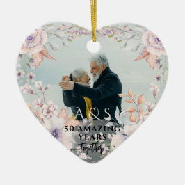 Chique Waterverf Bloem Bruiloft Jubileum 2 Foto Keramisch Ornament