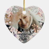 Chique Waterverf Bloem Bruiloft Jubileum 2 Foto Keramisch Ornament (Achterkant)