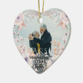 Chique Waterverf Bloem Bruiloft Jubileum 2 Foto Keramisch Ornament (Links)