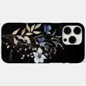Chique Waterverf Bloem in Blauw met Monogram Case-Mate iPhone Case (Achterkant (horizontaal))