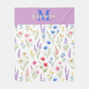 Chique Waterverf Bloem Monogramnaam  Fleece Deken