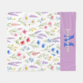 Chique Waterverf Bloem Monogramnaam  Fleece Deken (Voorkant (Horizontaal))