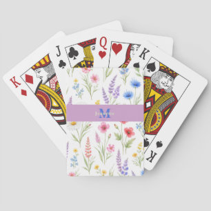 Chique Waterverf Bloem Monogramnaam Pokerkaarten