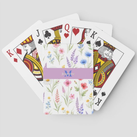 Chique Waterverf Bloem Monogramnaam Pokerkaarten (Achterkant)