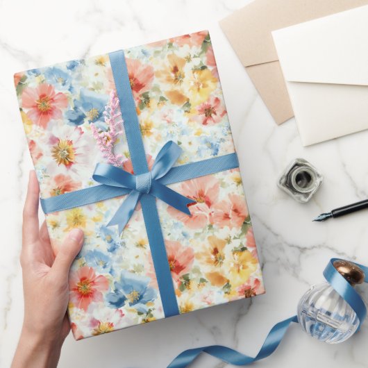 Chique Waterverf Bloemachtig Boho Wilde Bloemen Ca Cadeaupapier (Geschenken)