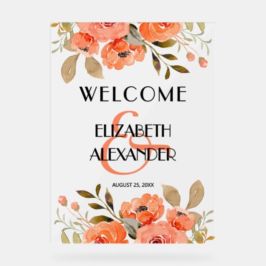 Chique waterverf bloemachtige huwelijksbegroeting acryl bord (Voorkant)