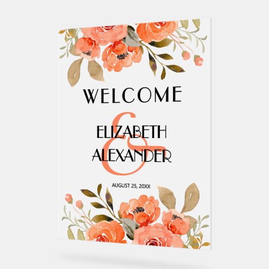 Chique waterverf bloemachtige huwelijksbegroeting acryl bord (Hoek)