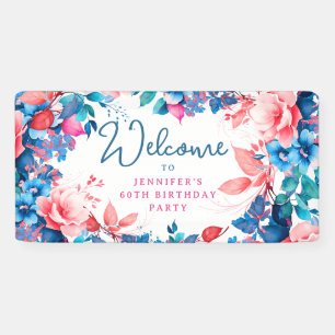 Chique Waterverf Bloemen 60ste Verjaardagsfeestje Spandoek