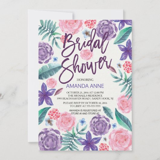 Chique Waterverf Bloemen Bruidsdouche Uitnodiging (Voorkant)