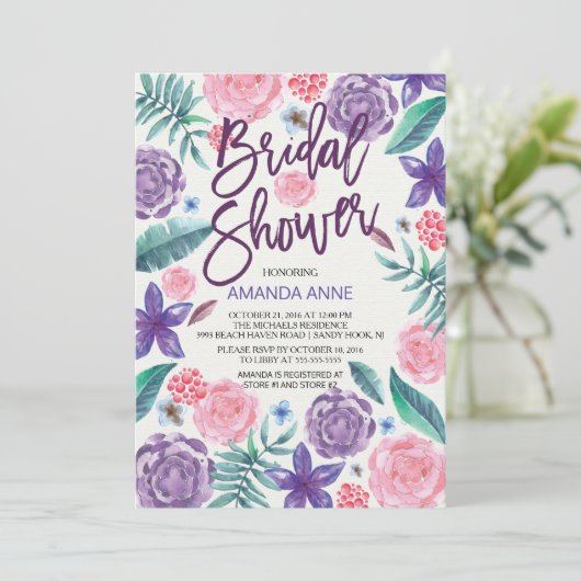 Chique Waterverf Bloemen Bruidsdouche Uitnodiging (Staand voorkant)