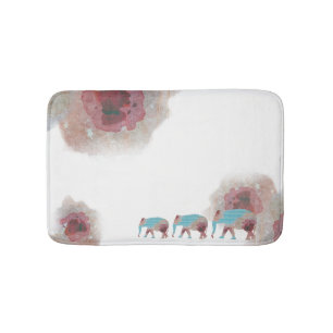 Chique Waterverf Bloemen en Olifant Badmat