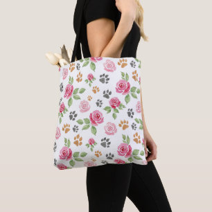 Chique waterverf bloemen- en pootafdruk-tas tote bag