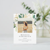 Chique Waterverf Bloemen Foto Afstudeerfeest Uitnodiging Briefkaart (Staand voorkant)