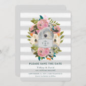 Chique Waterverf Bloemen Grijze Strepen Bewaar de  Save The Date (Voorkant / Achterkant)
