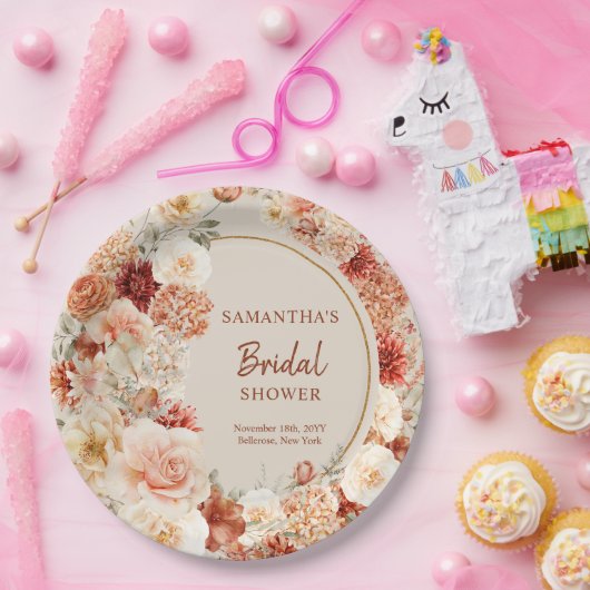 Chique waterverf bloemen herfst kleuren koperblush papieren bordje (Feest)