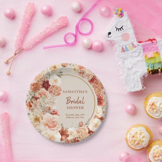 Chique waterverf bloemen herfst kleuren koperblush papieren bordje (Feest)