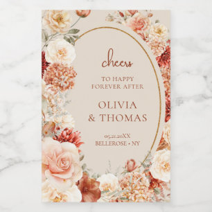 Chique waterverf bloemen herfst kleuren koperblush wijn etiket