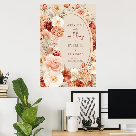 Chique waterverf bloemen herfstkleuren koper Welko Poster (Thuiskantoor)