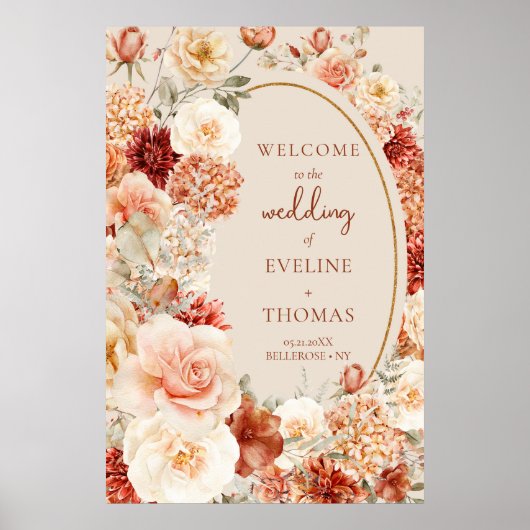 Chique waterverf bloemen herfstkleuren koper Welko Poster (Voorkant)