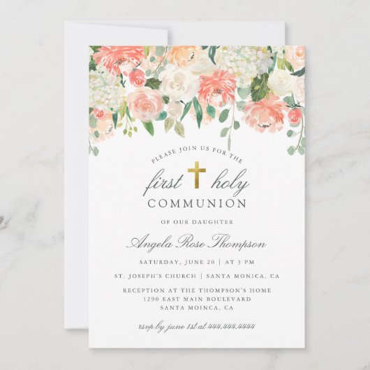 Chique Waterverf Bloemen Meisje's Eerste Heilige C Kaart (Voorkant)