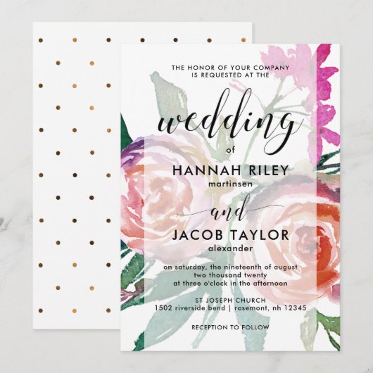 Chique Waterverf Bloemen met Faux Gold Stippen Bru Kaart (Voorkant / Achterkant)