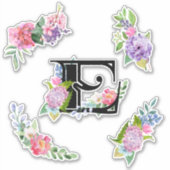 Chique Waterverf Bloemen met Letter E Sticker (Voorkant)