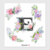 Chique Waterverf Bloemen met Letter E Sticker (Vel)