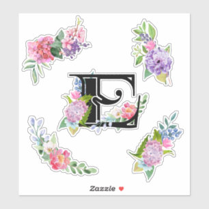 Chique Waterverf Bloemen met Letter E Sticker