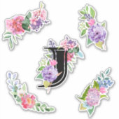 Chique Waterverf Bloemen met Letter J Sticker (Voorkant)