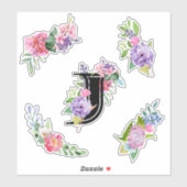 Chique Waterverf Bloemen met Letter J Sticker (Vel)