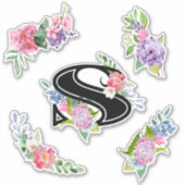 Chique Waterverf Bloemen met Letter S Sticker (Voorkant)