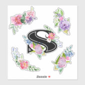 Chique Waterverf Bloemen met Letter S Sticker (Vel)