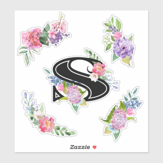 Chique Waterverf Bloemen met Letter S Sticker (Vel)