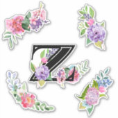 Chique Waterverf Bloemen met Letter Z Sticker (Voorkant)