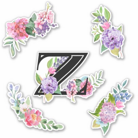 Chique Waterverf Bloemen met Letter Z Sticker (Voorkant)