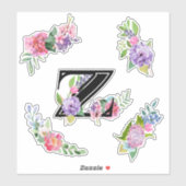 Chique Waterverf Bloemen met Letter Z Sticker (Vel)