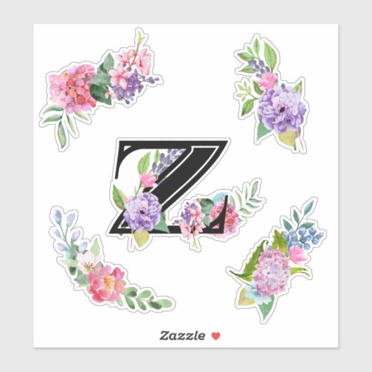 Chique Waterverf Bloemen met Letter Z Sticker (Vel)