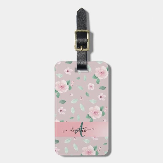 Chique Waterverf Bloemen Monogram Bagagelabel (Voorkant verticaal)