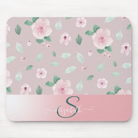Chique Waterverf Bloemen Monogram Muismat (Voorkant)