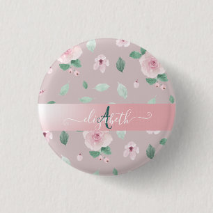 Chique Waterverf Bloemen Monogram Ronde Button 3,2 Cm