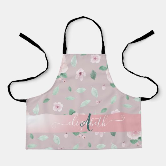 Chique waterverf bloemen monogram schort (Voorkant)