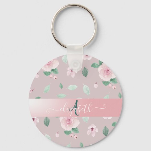 Chique Waterverf Bloemen Monogram Sleutelhanger (Voorkant)