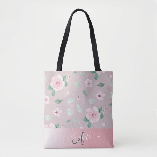 Chique Waterverf Bloemen Monogram Tote Bag (Voorkant)