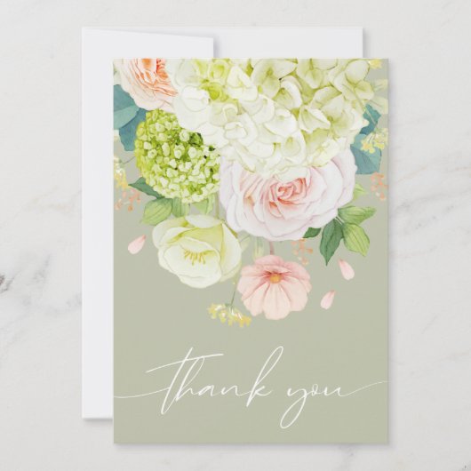 Chique Waterverf Bloemen Trouwfoto Bedankkaart (Voorkant)