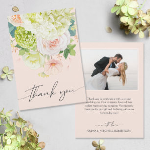 Chique Waterverf Bloemen Trouwfoto Bedankkaart