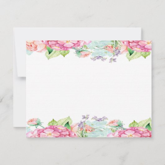 Chique Waterverf Bloemen Trouwrepetitie Diner Kaart (Achterkant)