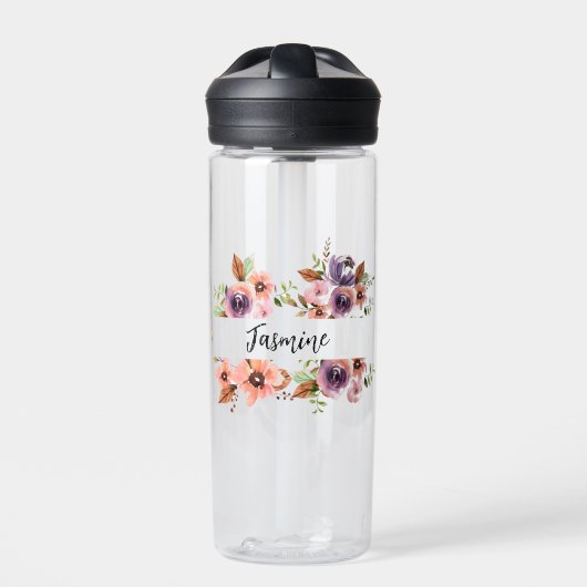 Chique Waterverf bloemen Waterfles (Voorkant)
